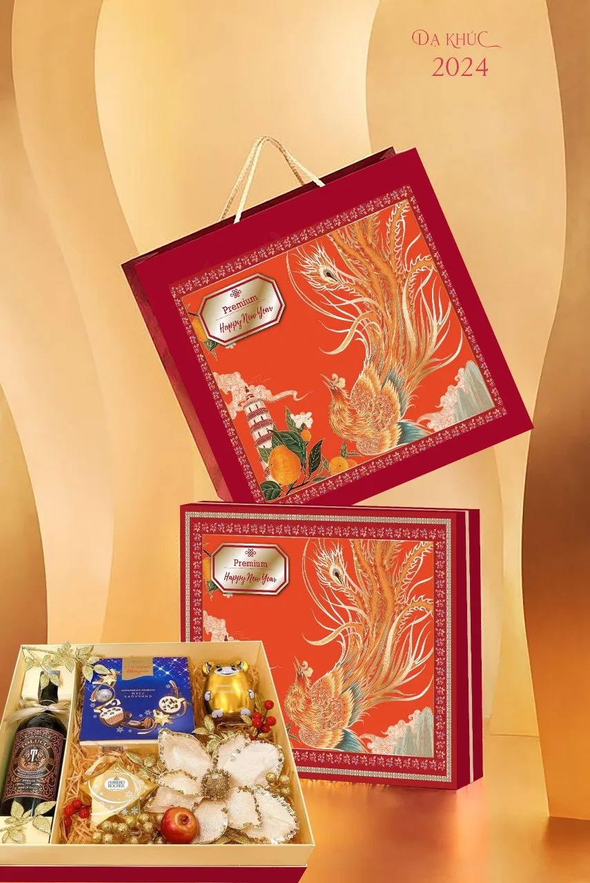 Hộp đựng quà Tết có khay để rượu và bánh kẹo