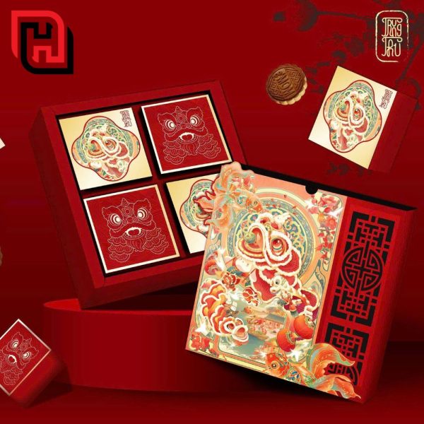 Hộp đựng 4 bánh trung thu đỏ - TT18